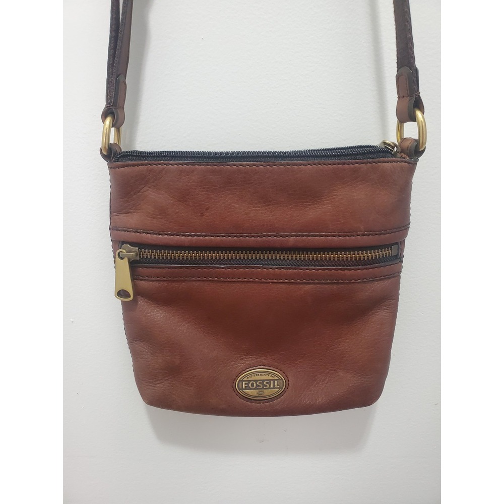 Fossil Authentic Genuine Leather Brown Crossbody Bag Mini Explorer Medium Sized